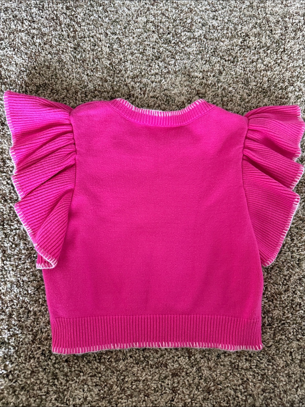 Day+Moon Women’s Hot Pink Ruffle Sleeve Knit Top - Picture 3 of 3